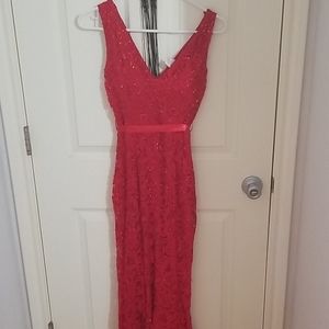 Sexy long sequins red dress.